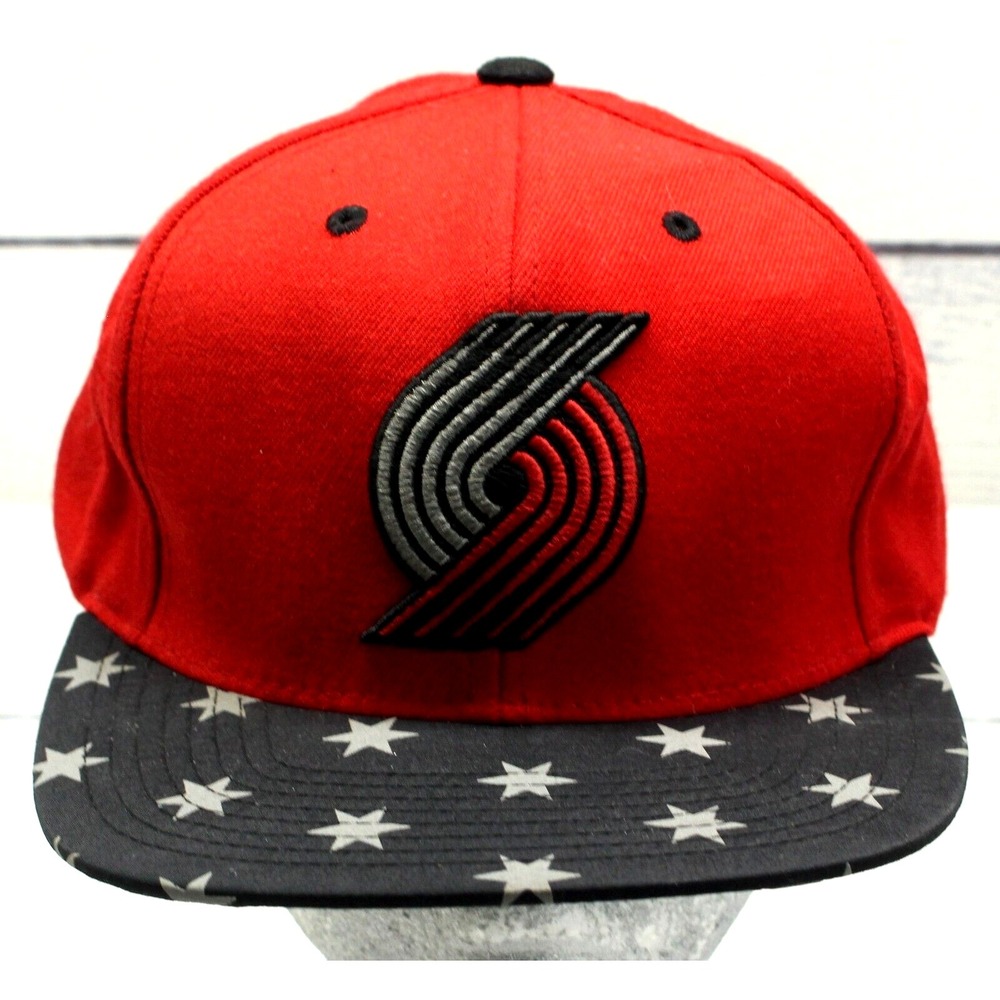 Mitchell And Ness Snapback Portland Trail Blazers Black Red Hat‎ Star Brim Cap